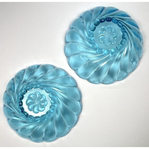 VTG Set 2 Turquoise Aqua 9"x3" Hazel-Atlas Capri Swirl Glass Serving BOWLS EUC - Picture 4 of 4